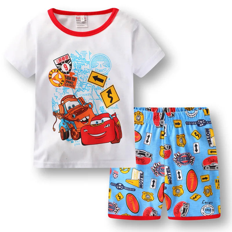 New Summer Kids Pyjamas Children Sleepwear Baby Set Boys Girls Cars Short sleeved Pijamas Cotton Nightwear Clothes Pajamas Sets