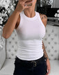 White Women Cotton Tank Top Sexy Elastic Solid Ribbed O Neck Off Shouled Casual Summer Tank Tops Female Black