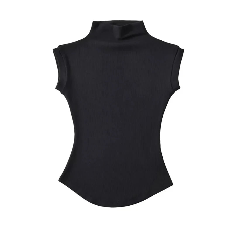 Women Summer Sexy Turtleneck Sleeveless T-Shirts Tops Solid Slim Fit Pullovers Causal Tees Shirts Female Streetwear Basics Tees