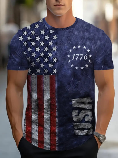 Summer Men T Shirts American Flag 3D Printed Harajuku Round Neck Tee Shirt Casual Short Sleeve Tops Streetwear Fashion Clothing