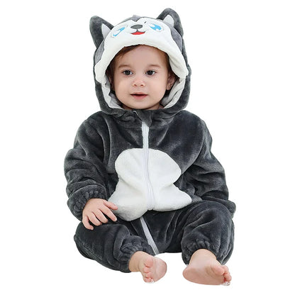 MICHLEY Winter Baby Rompers Hooded Flannel Cosplay Toddler Infant Clothes Overall Bodysuits Jumpsuit Costume For Kids Girl Boy