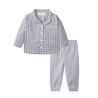 Mudkingdom Boys Girls Long Sleeve Pajamas Set Collared Plaid Autumn Cute Toddler Pajama Kids Sleepwear Children Clothes Pjs