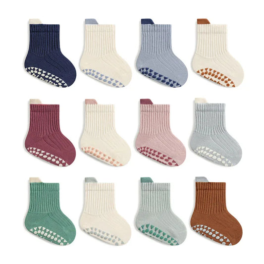 3 Pairs Kids Cotton Socks Boys and Girls Cute Comfy Breathable Baby Non-slip Floor Socks