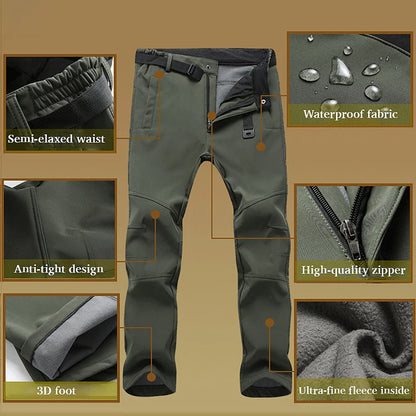 JNLN Men's Winter Fleece Pants Hiking Climbing Camping Waterproof Work Pants Outdoor Sports Mountaineering Skiing Warm Trousers