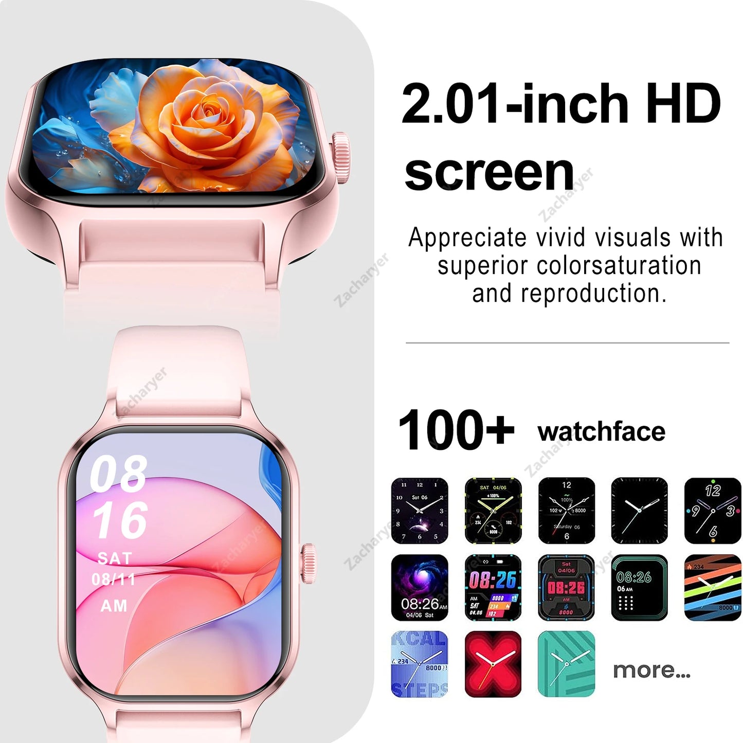 Smart watch full touch screen, sports watch, can answer and make calls, with message reminders, customizable dial wallpaper and