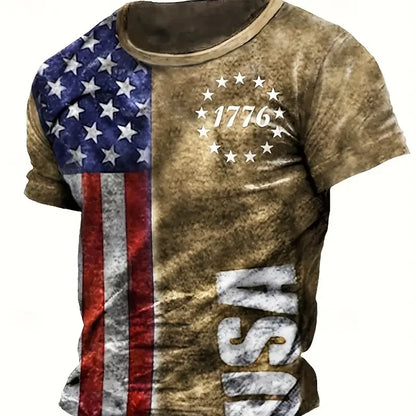 Summer Men T Shirts American Flag 3D Printed Harajuku Round Neck Tee Shirt Casual Short Sleeve Tops Streetwear Fashion Clothing