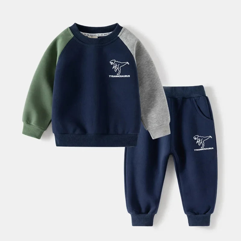 New Spring Autumn Children Clothes Set Color Patchwork Kids Boys Two-Piece Sets Children Boy Casual Tracksuit Outfits Tops Pants