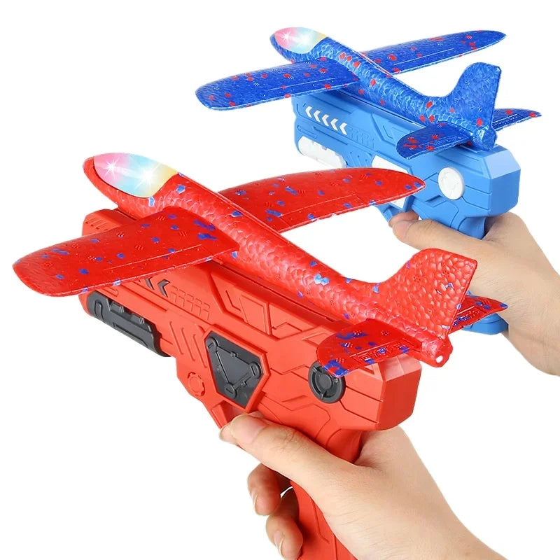 Outdoor Games Kids Glider Flight Flying Throw Foam Plane Shooting Gun, Catapult Plane Launcher Toy for Kids, Shooting Toy