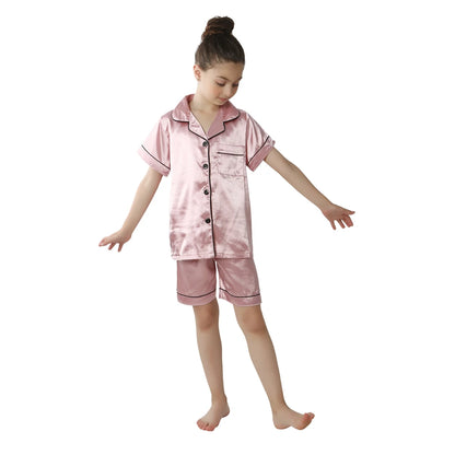 2024 New Summer Children Clothes Pajama Set Stain Silk Soft Solid Color Comfortable Clothing Kids Girls Boys Pajamas Sleepwear