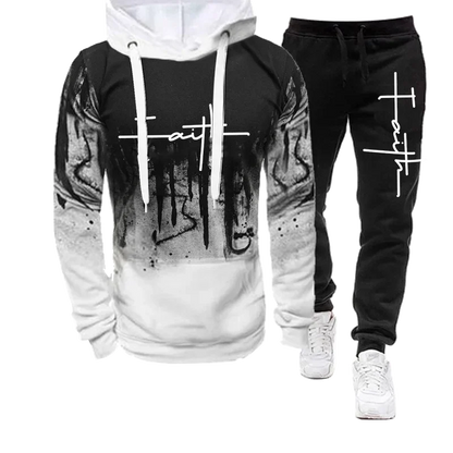 Fashion Faith Print Autumn Men's Casual Tracksuit Men Sweatshirts and Sweatpants Two Pieces Sets Sportswear Plus Size customized