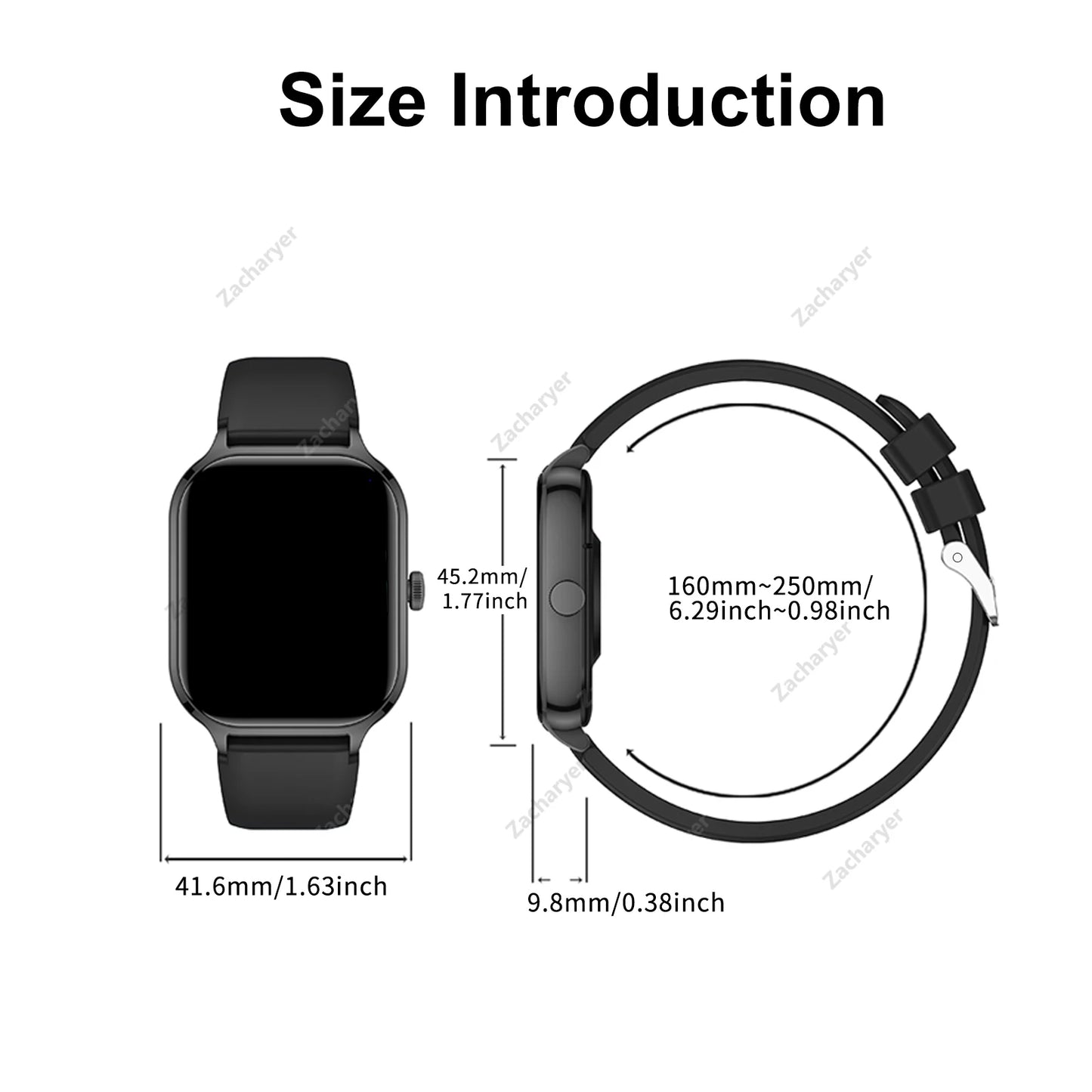 Smart watch full touch screen, sports watch, can answer and make calls, with message reminders, customizable dial wallpaper and