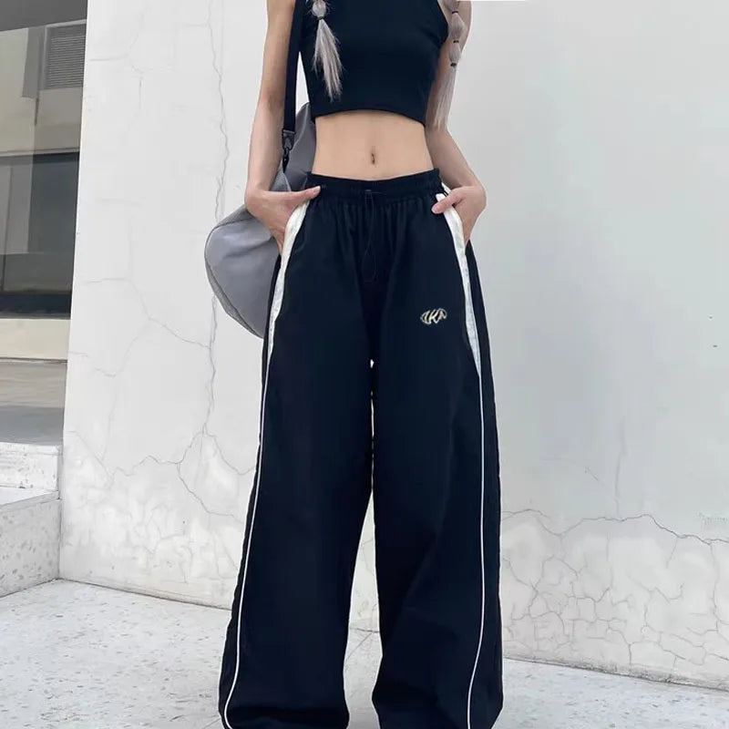 American Retro Black Street Hip-hop Trend Leisure Wide-leg Trousers Thin Straight Tube Baggy Sweatpants