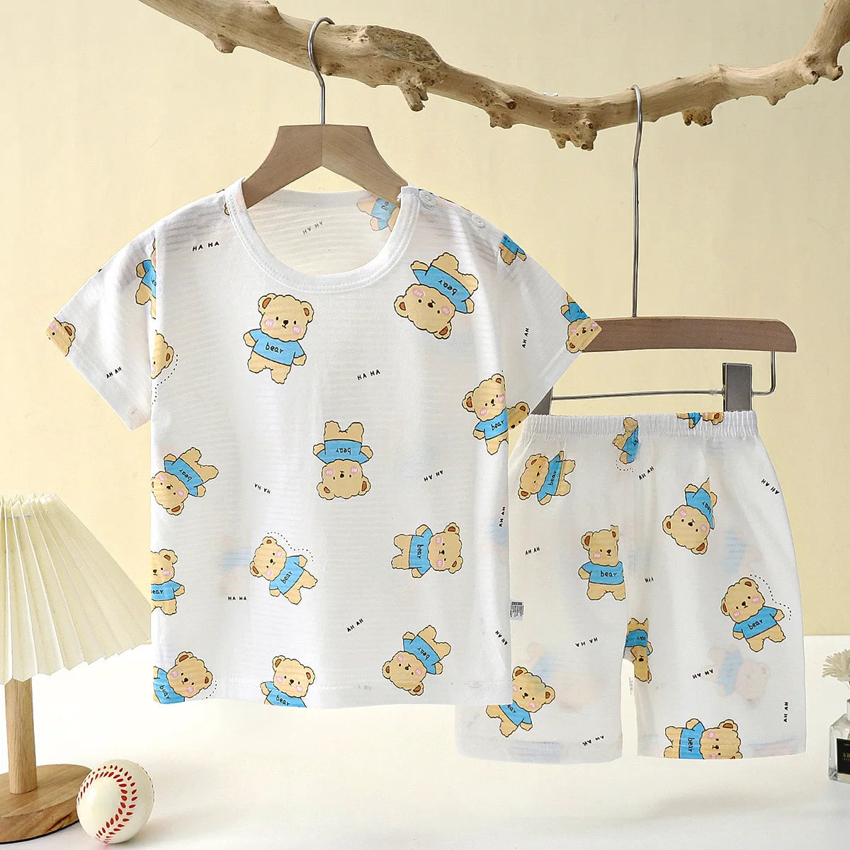 Popular in SummCottonSafe Baby Children Clothes  Set Cute Cartoon Short Sleeve Home Pajama Set Sleepwear Soft Breathable