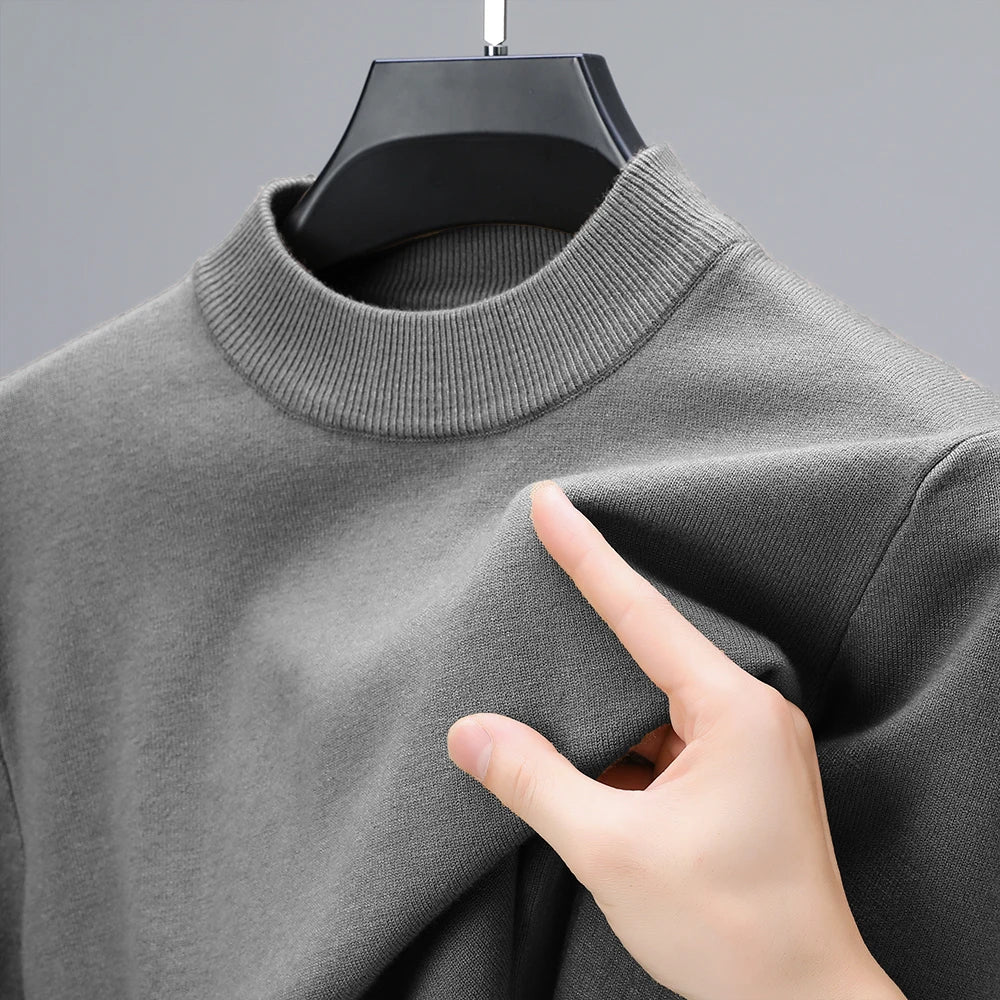 Half Turtleneck Knitwear Sweater New Autumn/Winter Mock Neck Sweatshirts Solid Color Pullovers Man Brand Casual Mens Clothing