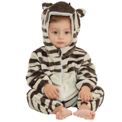 MICHLEY Winter Baby Rompers Hooded Flannel Cosplay Toddler Infant Clothes Overall Bodysuits Jumpsuit Costume For Kids Girl Boy