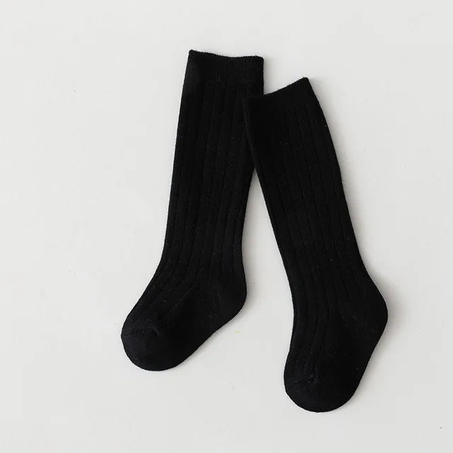 New Solid Baby Boys Girls Knee High Long Socks Cotton Breathable Stripe Soft Kids Sock Children School Uniform Stripe Socks