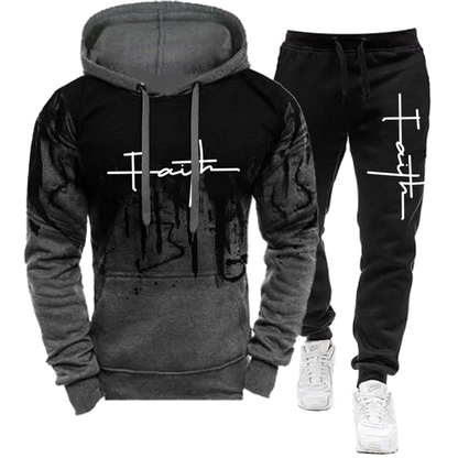 Fashion Faith Print Autumn Men's Casual Tracksuit Men Sweatshirts and Sweatpants Two Pieces Sets Sportswear Plus Size customized