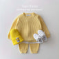 2023 Korea Toddler Baby Clothing Sets For Infant Baby Boys Clothes Set Mock Two-piece Waffle Cotton Sweatshirt+Pants 2pcs Outfit