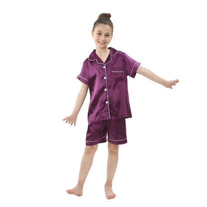 2024 New Summer Children Clothes Pajama Set Stain Silk Soft Solid Color Comfortable Clothing Kids Girls Boys Pajamas Sleepwear