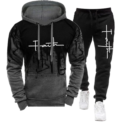 Fashion Faith Print Autumn Men's Casual Tracksuit Men Sweatshirts and Sweatpants Two Pieces Sets Sportswear Plus Size customized