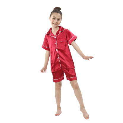 2024 New Summer Children Clothes Pajama Set Stain Silk Soft Solid Color Comfortable Clothing Kids Girls Boys Pajamas Sleepwear