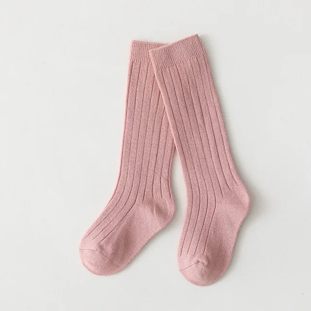 New Solid Baby Boys Girls Knee High Long Socks Cotton Breathable Stripe Soft Kids Sock Children School Uniform Stripe Socks