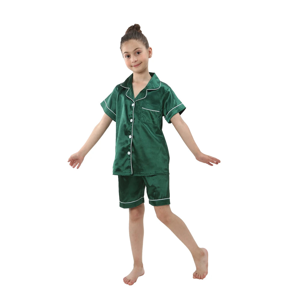 2024 New Summer Children Clothes Pajama Set Stain Silk Soft Solid Color Comfortable Clothing Kids Girls Boys Pajamas Sleepwear