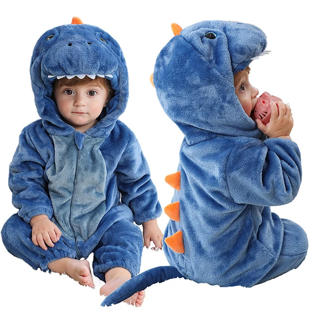 MICHLEY Winter Baby Rompers Hooded Flannel Cosplay Toddler Infant Clothes Overall Bodysuits Jumpsuit Costume For Kids Girl Boy