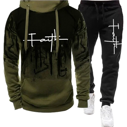 Fashion Faith Print Autumn Men's Casual Tracksuit Men Sweatshirts and Sweatpants Two Pieces Sets Sportswear Plus Size customized