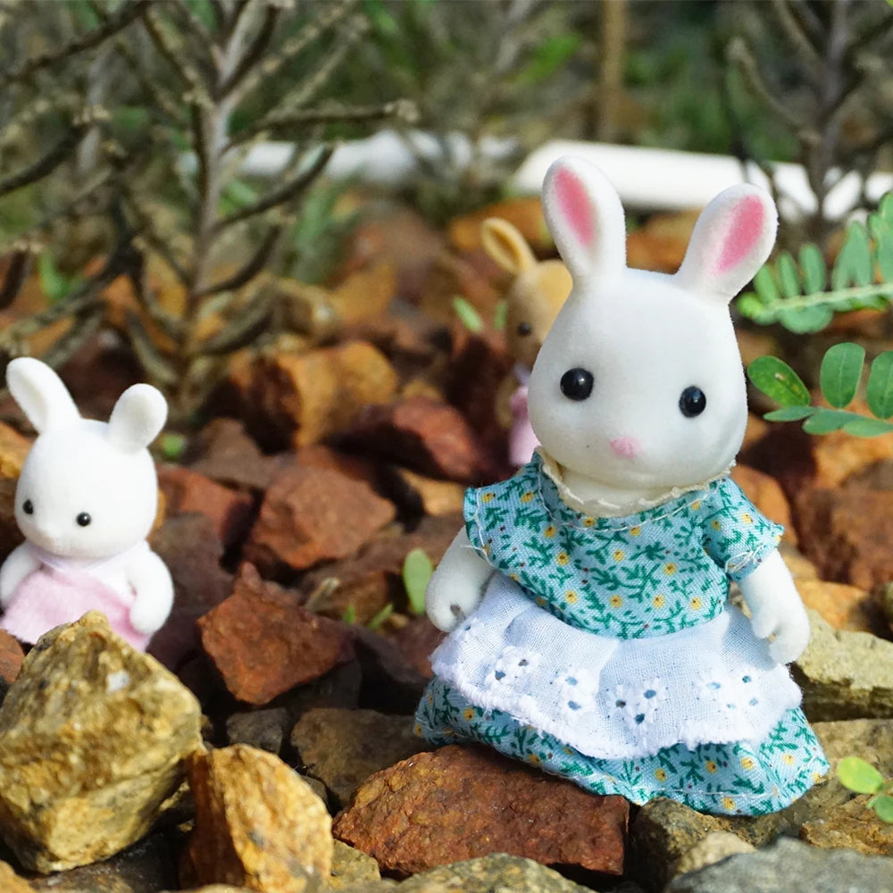 Rabbit Doll 1/12 Micro Dollhouse Reindeer Sheep Elephant Squirrel Family Kitchen Toy Miniature Furniture Set Girl Toy Gift