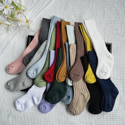 New Solid Baby Boys Girls Knee High Long Socks Cotton Breathable Stripe Soft Kids Sock Children School Uniform Stripe Socks