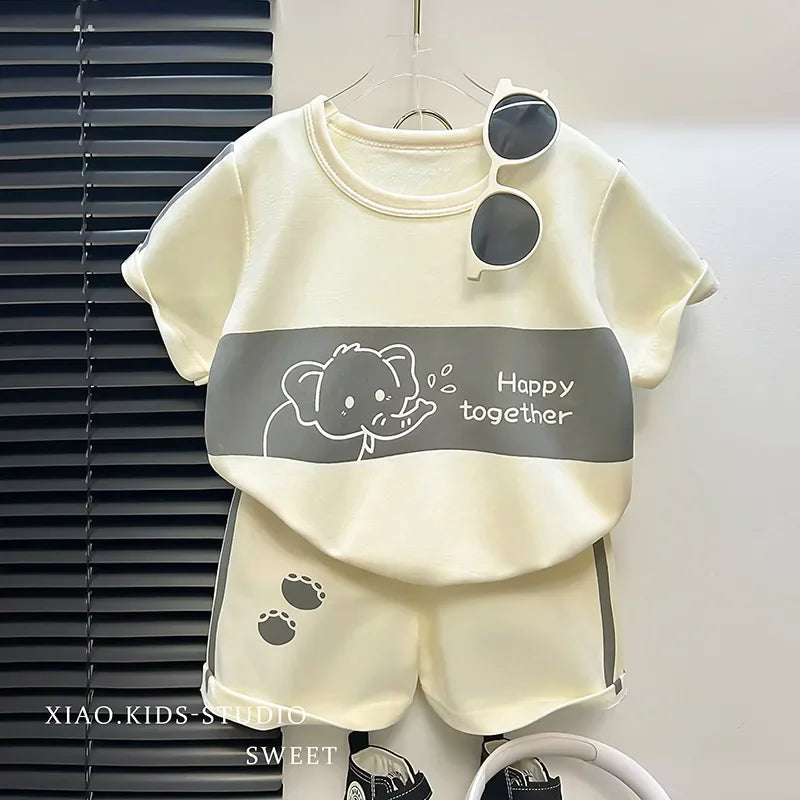 2024 New Kids Short Sleeve Suit Striped Girls Boys Set Summer Tops +short Baby Clothes Children's Wear