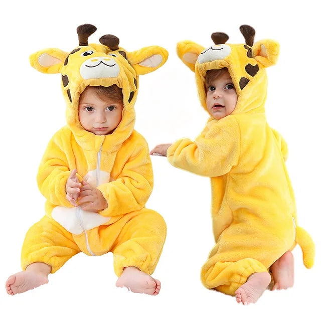 MICHLEY Winter Baby Rompers Hooded Flannel Cosplay Toddler Infant Clothes Overall Bodysuits Jumpsuit Costume For Kids Girl Boy