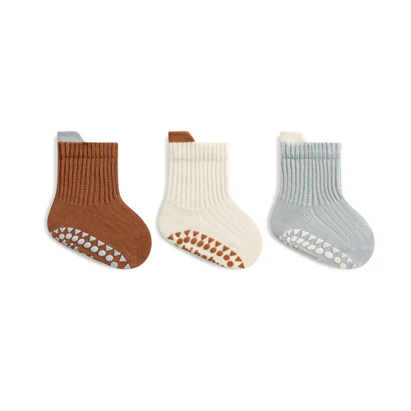 3 Pairs Kids Cotton Socks Boys and Girls Cute Comfy Breathable Baby Non-slip Floor Socks