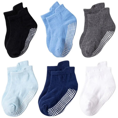 6 Pairs/Lot Cotton Baby Anti-slip Boat Socks For Boys Girls Low Cut Floor Kids Toddler Sock With Rubber Grips For 0-1Years