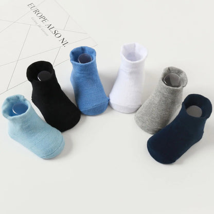 6 Pairs/Lot Cotton Baby Anti-slip Boat Socks For Boys Girls Low Cut Floor Kids Toddler Sock With Rubber Grips For 0-1Years