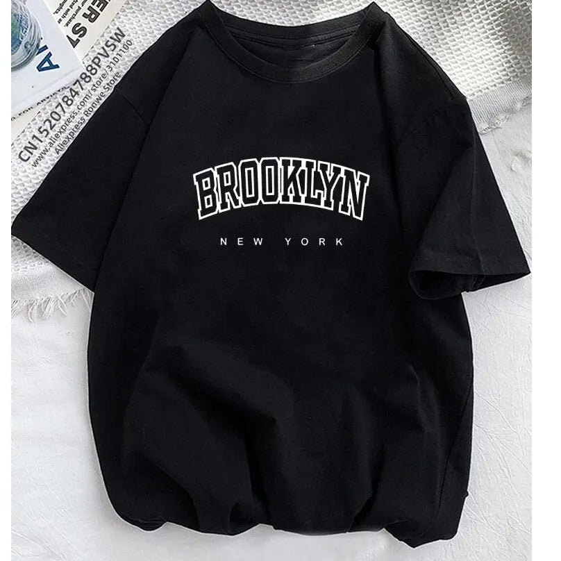 Women Brooklyn Letter Print T Shirt Girl Graphic Harajuku 2023 Streewear Clothes Causal Female Y2K Tops Tee