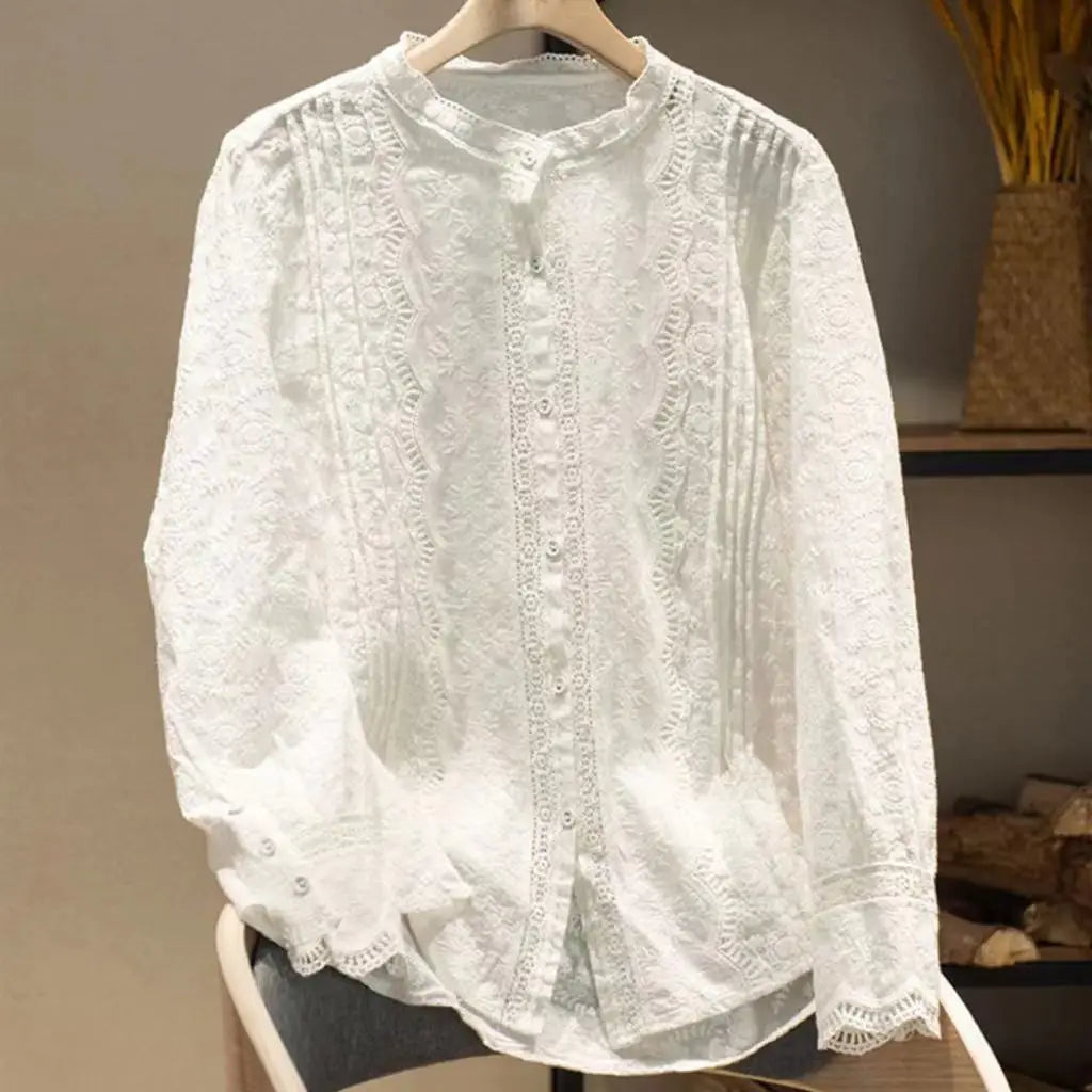 Fine elegant blouses for women boho long sleeve lace embroider hollow out blouses for lady shirts fashion women's clothing 2025