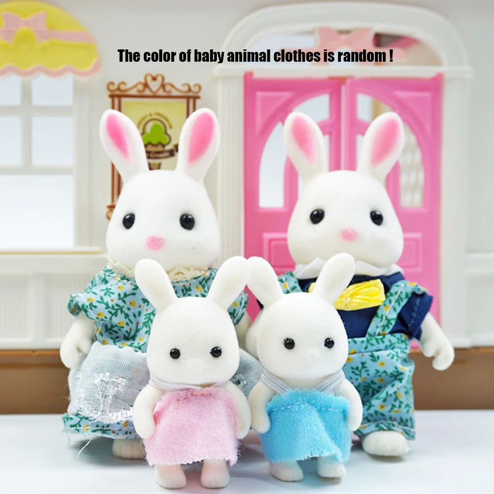 Rabbit Doll 1/12 Micro Dollhouse Reindeer Sheep Elephant Squirrel Family Kitchen Toy Miniature Furniture Set Girl Toy Gift