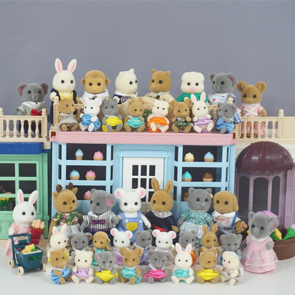 Rabbit Doll 1/12 Micro Dollhouse Reindeer Sheep Elephant Squirrel Family Kitchen Toy Miniature Furniture Set Girl Toy Gift