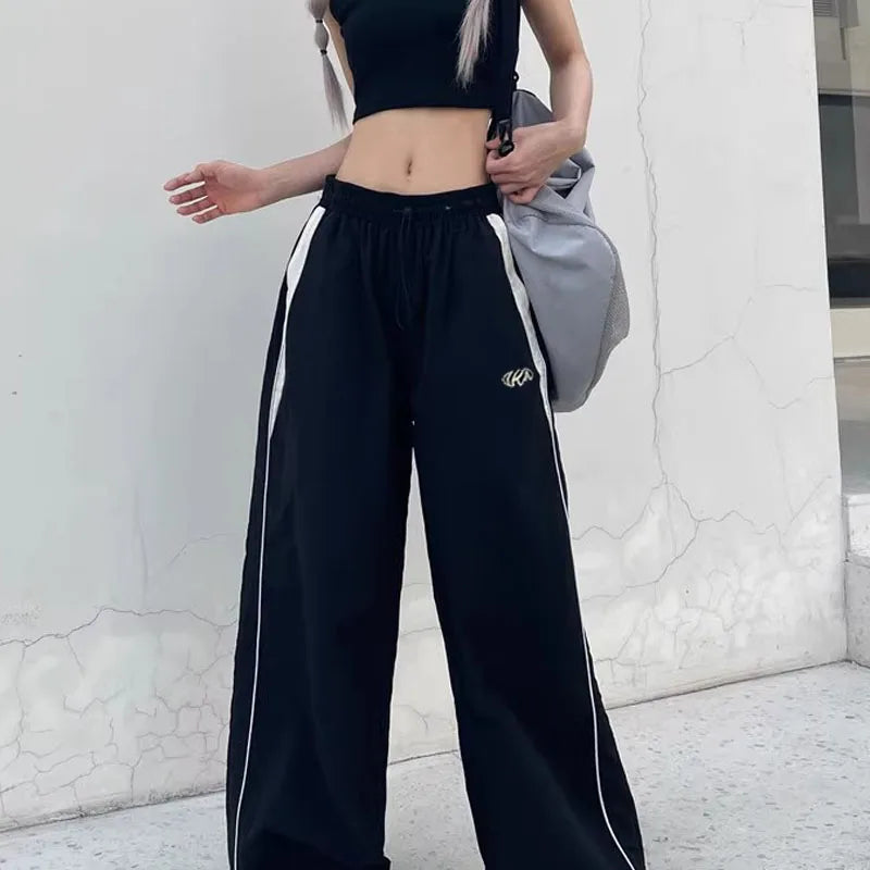 American Retro Black Street Hip-hop Trend Leisure Wide-leg Trousers Thin Straight Tube Baggy Sweatpants