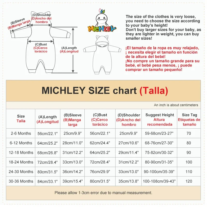 MICHLEY Winter Baby Rompers Hooded Flannel Cosplay Toddler Infant Clothes Overall Bodysuits Jumpsuit Costume For Kids Girl Boy