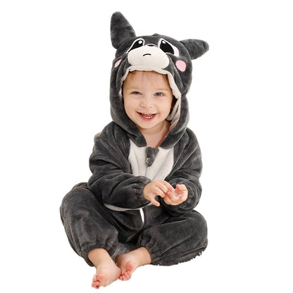 MICHLEY Winter Baby Rompers Hooded Flannel Cosplay Toddler Infant Clothes Overall Bodysuits Jumpsuit Costume For Kids Girl Boy