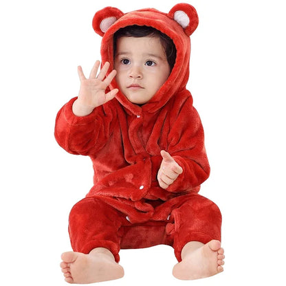 MICHLEY Winter Baby Rompers Hooded Flannel Cosplay Toddler Infant Clothes Overall Bodysuits Jumpsuit Costume For Kids Girl Boy