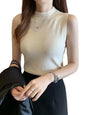 New Women's Solid Color Top Temperament High-Grade Sense With Knitted Sweater Bottom Shirt Halter Vest Short Sleeveless