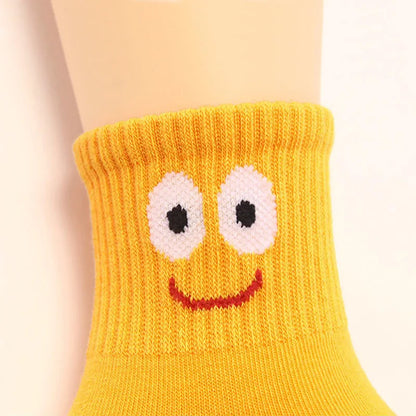 5 Pairs Kids Socks Cute Funny Face Emoticons Pattern Comfortable Breathable Boys Girls Socks