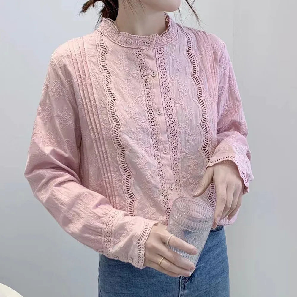 Fine elegant blouses for women boho long sleeve lace embroider hollow out blouses for lady shirts fashion women's clothing 2025