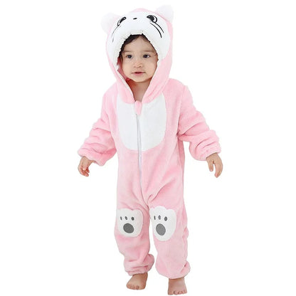 MICHLEY Winter Baby Rompers Hooded Flannel Cosplay Toddler Infant Clothes Overall Bodysuits Jumpsuit Costume For Kids Girl Boy