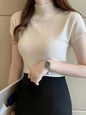 Women's Half-High Neck T-Shirt Fashion Jumper Casual Tops Korean Style Elegant Solid-Coloured Clothing Spring And Summer Season