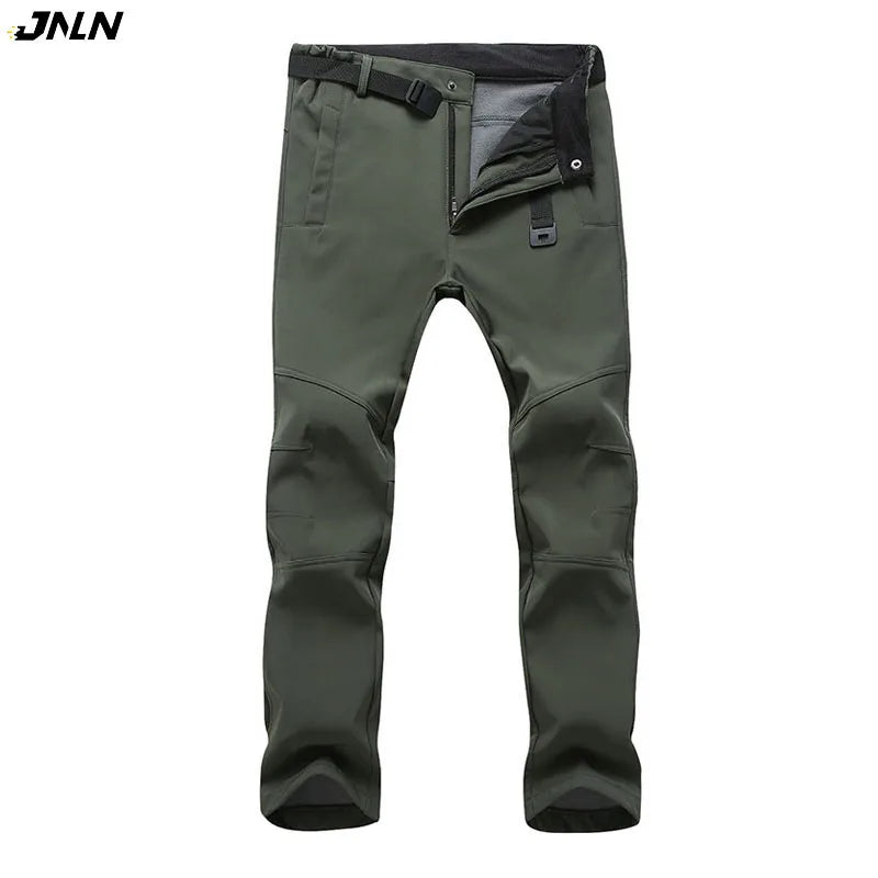 JNLN Men's Winter Fleece Pants Hiking Climbing Camping Waterproof Work Pants Outdoor Sports Mountaineering Skiing Warm Trousers